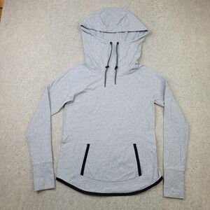 Athleta Hoodie Sentry Cowl Neck Pullover Thumb Holes Gray Small Sweatshirt Flex